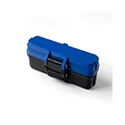 vial storage box 5-slot PETG in black and blue, closed lid